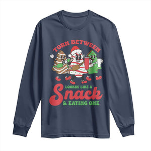 Funny Christmas Cake Long Sleeve Shirt Torn Between Looking' Like a Snack TS09 Navy Print Your Wear