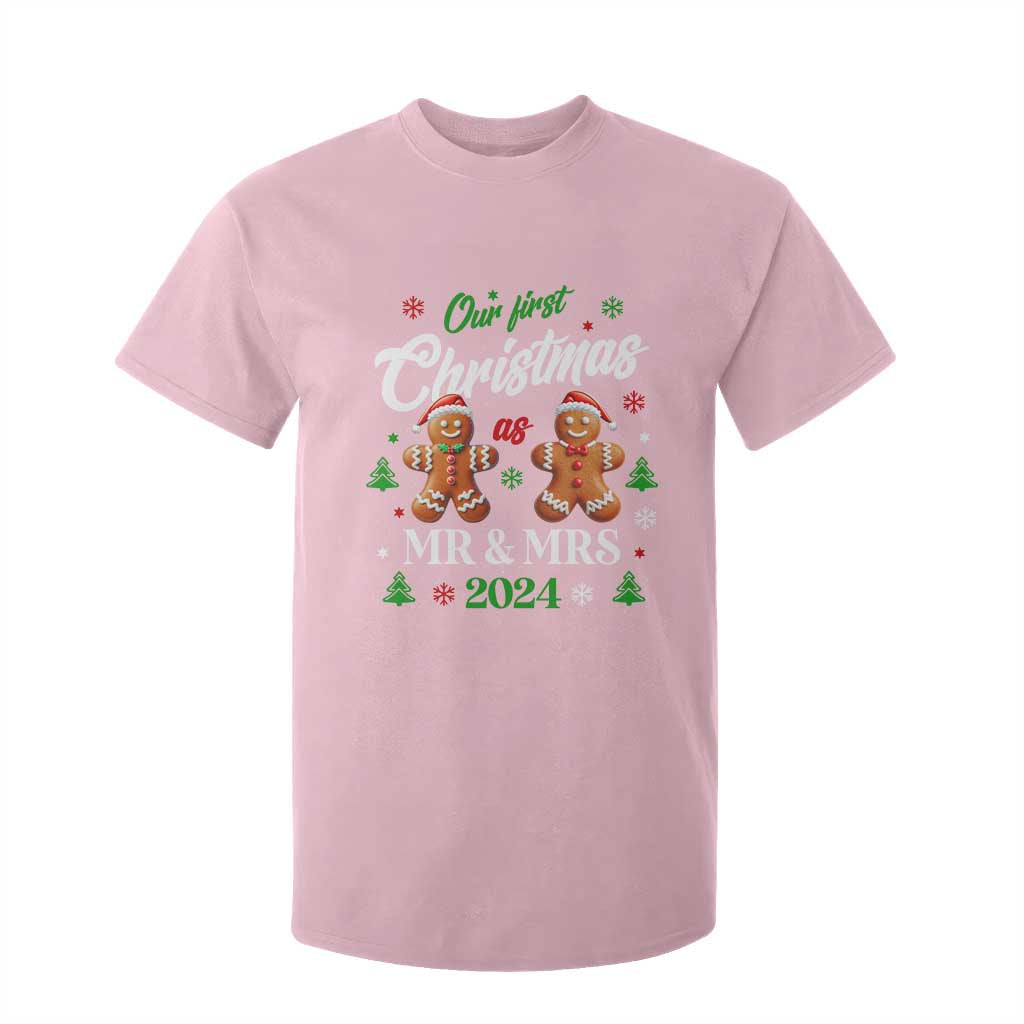Our First Christmas As Mr Mrs 2024 T Shirt For Kid Cute Gingerbread Couple TS09 Light Pink Print Your Wear