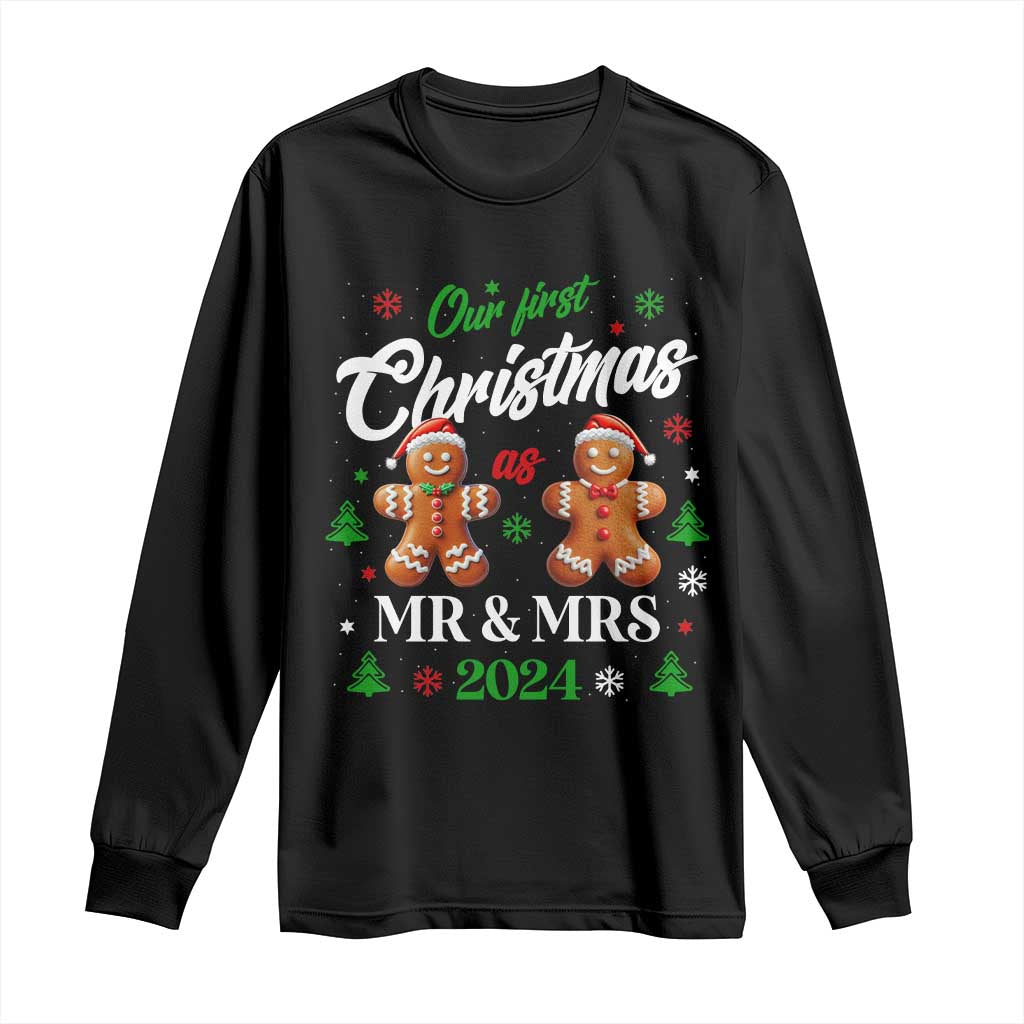 Our First Christmas As Mr Mrs 2024 Long Sleeve Shirt Cute Gingerbread Couple TS09 Black Print Your Wear