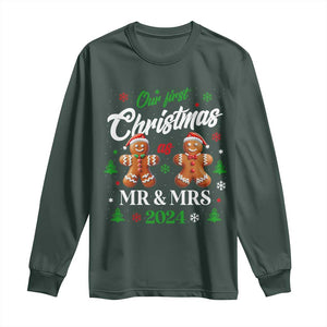 Our First Christmas As Mr Mrs 2024 Long Sleeve Shirt Cute Gingerbread Couple TS09 Dark Forest Green Print Your Wear