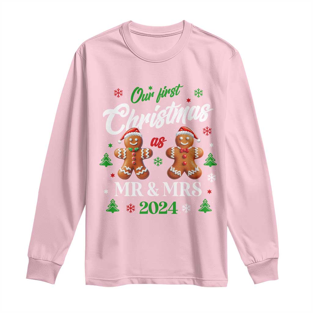 Our First Christmas As Mr Mrs 2024 Long Sleeve Shirt Cute Gingerbread Couple TS09 Light Pink Print Your Wear
