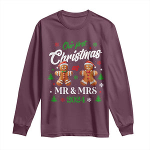 Our First Christmas As Mr Mrs 2024 Long Sleeve Shirt Cute Gingerbread Couple TS09 Maroon Print Your Wear