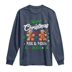 Our First Christmas As Mr Mrs 2024 Long Sleeve Shirt Cute Gingerbread Couple TS09 Navy Print Your Wear