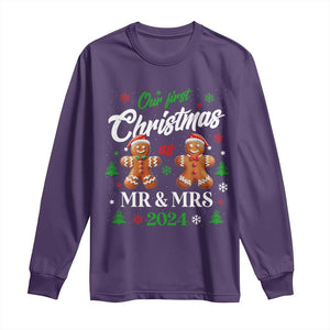 Our First Christmas As Mr Mrs 2024 Long Sleeve Shirt Cute Gingerbread Couple TS09 Purple Print Your Wear