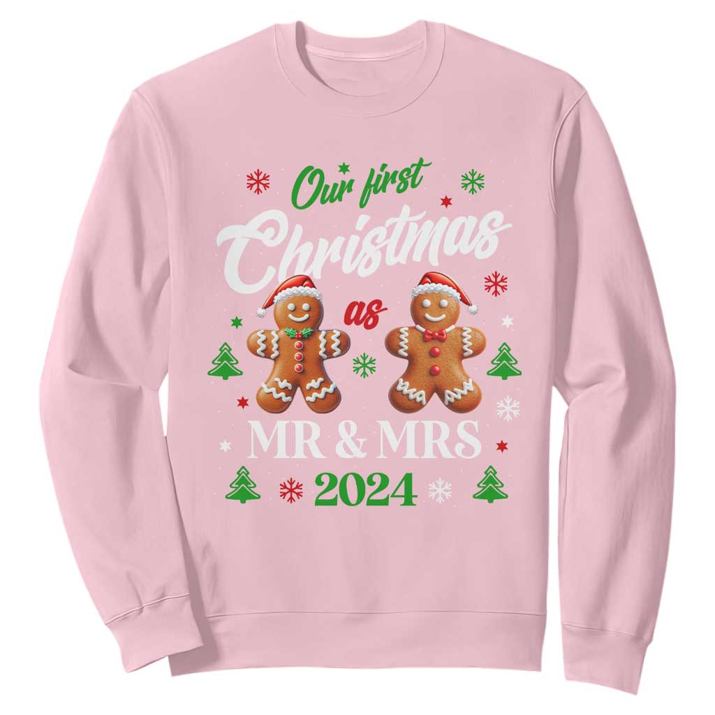Our First Christmas As Mr Mrs 2024 Sweatshirt Cute Gingerbread Couple TS09 Light Pink Print Your Wear