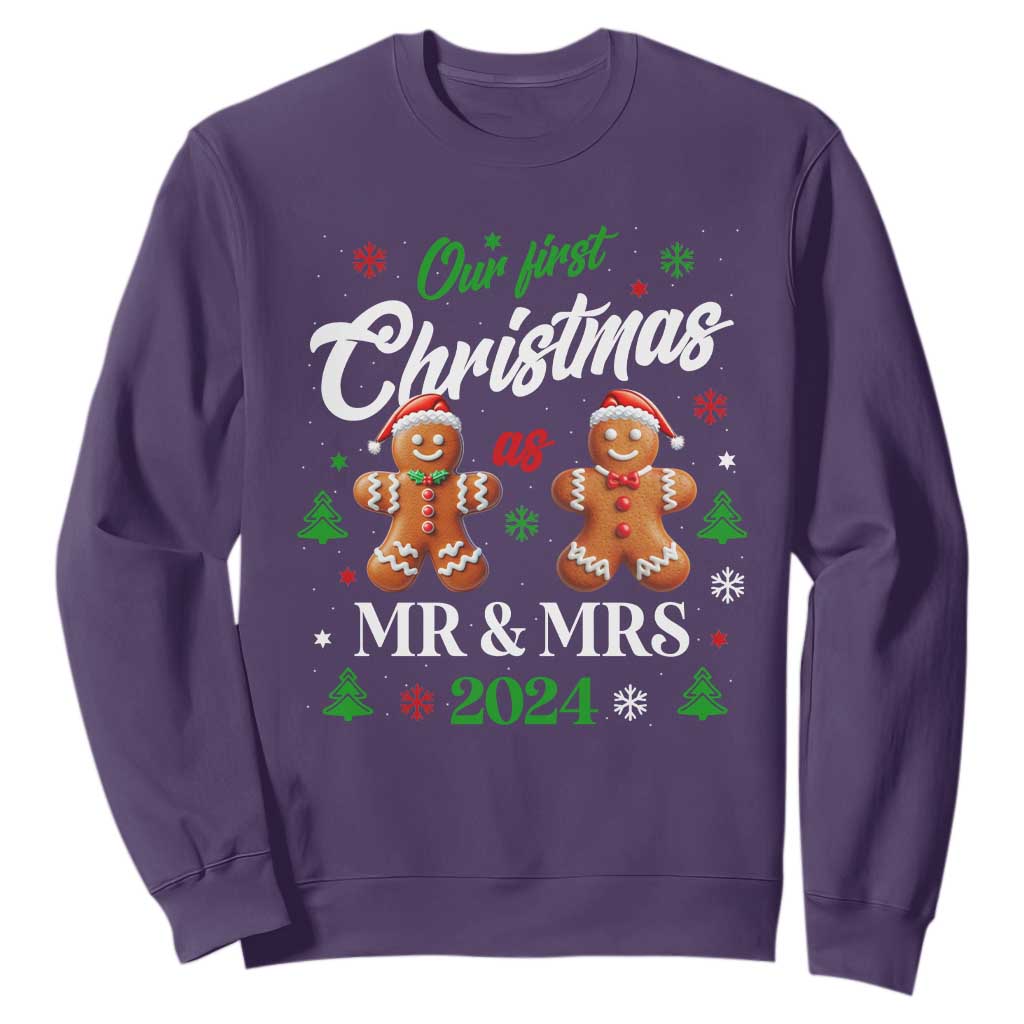 Our First Christmas As Mr Mrs 2024 Sweatshirt Cute Gingerbread Couple TS09 Purple Print Your Wear