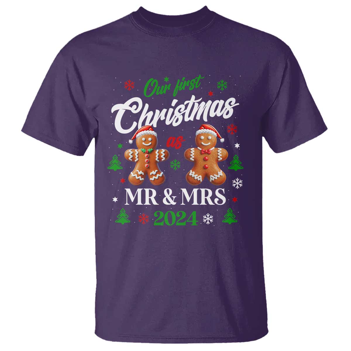Our First Christmas As Mr Mrs 2024 T Shirt Cute Gingerbread Couple TS09 Purple Print Your Wear