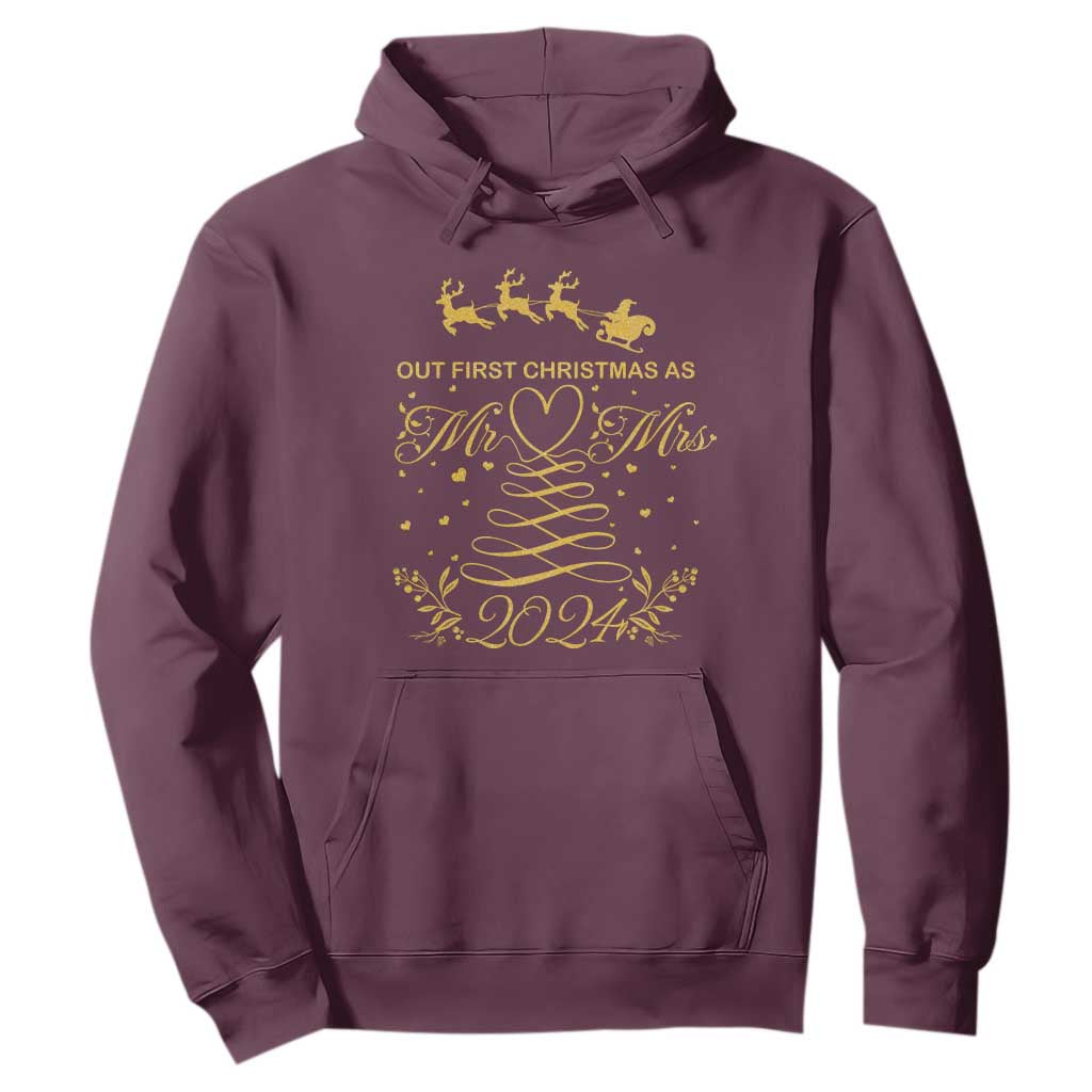 Our First Christmas As Mr Mrs 2024 Matching Couple Hoodie TS09 Maroon Print Your Wear