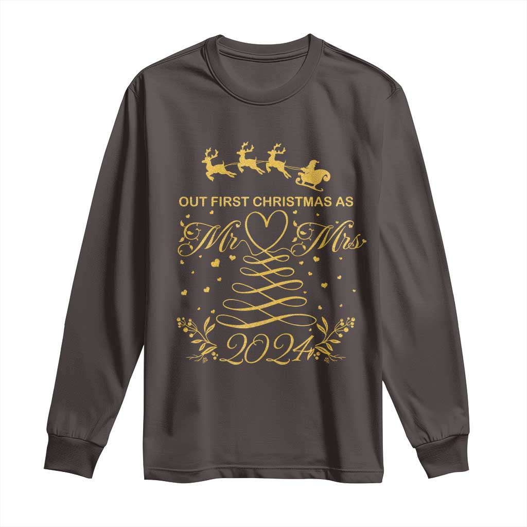 Our First Christmas As Mr Mrs 2024 Matching Couple Long Sleeve Shirt TS09 Dark Chocolate Print Your Wear