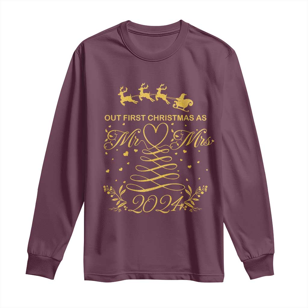 Our First Christmas As Mr Mrs 2024 Matching Couple Long Sleeve Shirt TS09 Maroon Print Your Wear