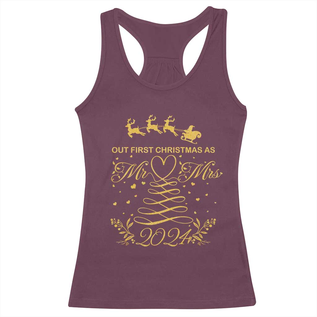 Our First Christmas As Mr Mrs 2024 Matching Couple Racerback Tank Top TS09 Maroon Print Your Wear
