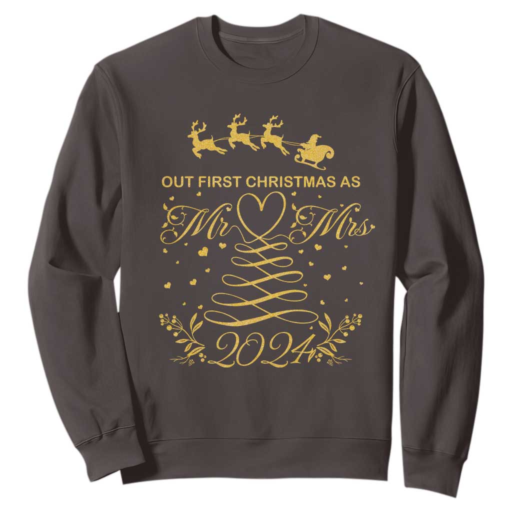Our First Christmas As Mr Mrs 2024 Matching Couple Sweatshirt TS09 Dark Chocolate Print Your Wear
