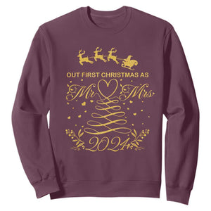 Our First Christmas As Mr Mrs 2024 Matching Couple Sweatshirt TS09 Maroon Print Your Wear