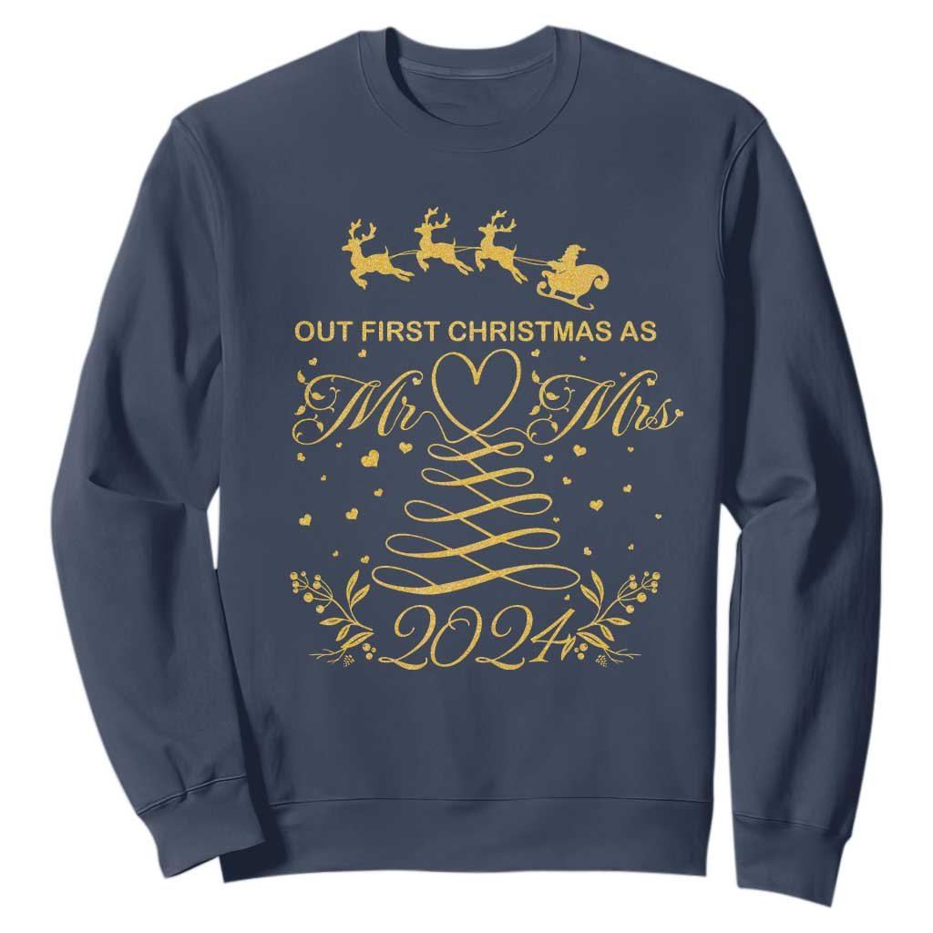 Our First Christmas As Mr Mrs 2024 Matching Couple Sweatshirt TS09 Navy Print Your Wear