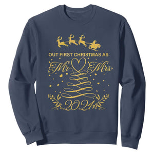 Our First Christmas As Mr Mrs 2024 Matching Couple Sweatshirt TS09 Navy Print Your Wear