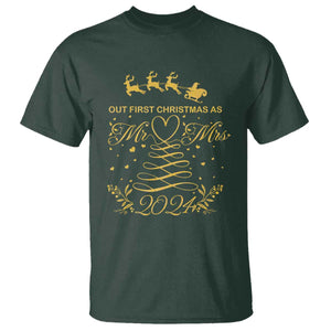 Our First Christmas As Mr Mrs 2024 Matching Couple T Shirt TS09 Dark Forest Green Print Your Wear