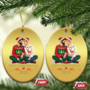 Our First Christmas As Mr Mr 2024 Christmas Ornament LGBT Gay Couple Xmas TS09 Oval Gold Print Your Wear