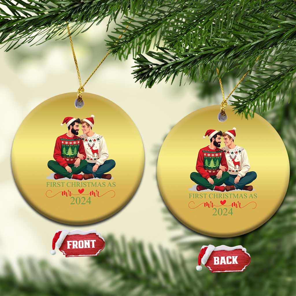 Our First Christmas As Mr Mr 2024 Christmas Ornament LGBT Gay Couple Xmas TS09 Circle Gold Print Your Wear