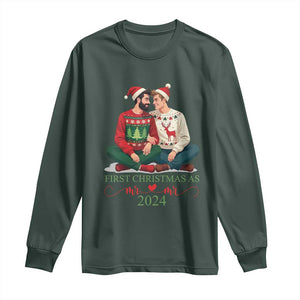 Our First Christmas As Mr Mr 2024 Long Sleeve Shirt LGBT Gay Couple Xmas TS09 Dark Forest Green Print Your Wear