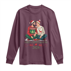 Our First Christmas As Mr Mr 2024 Long Sleeve Shirt LGBT Gay Couple Xmas TS09 Maroon Print Your Wear