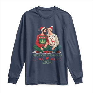 Our First Christmas As Mr Mr 2024 Long Sleeve Shirt LGBT Gay Couple Xmas TS09 Navy Print Your Wear