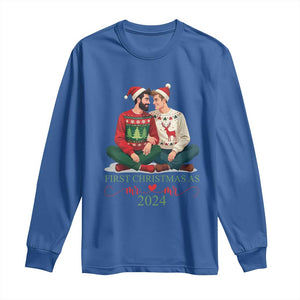 Our First Christmas As Mr Mr 2024 Long Sleeve Shirt LGBT Gay Couple Xmas TS09 Royal Blue Print Your Wear