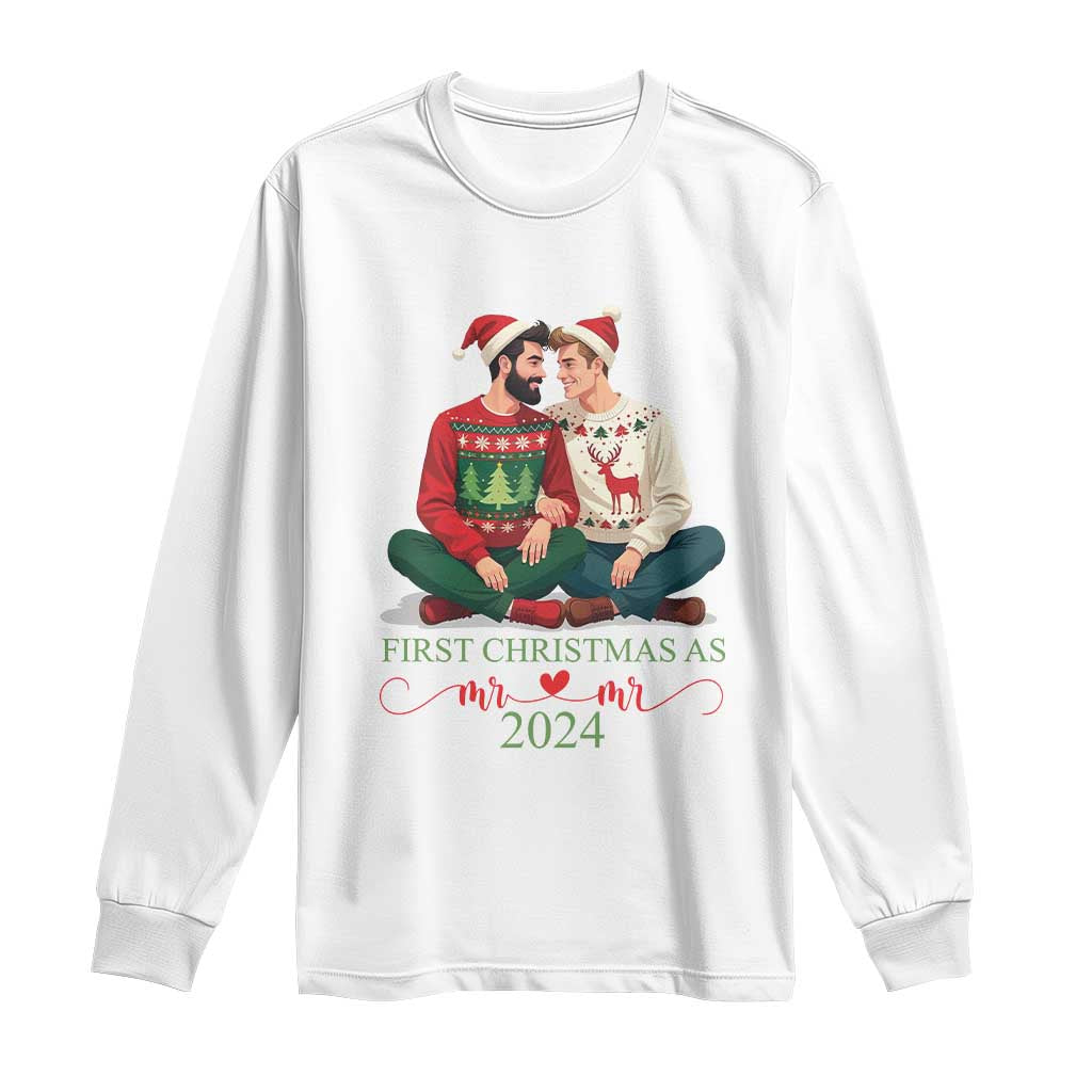 Our First Christmas As Mr Mr 2024 Long Sleeve Shirt LGBT Gay Couple Xmas TS09 White Print Your Wear