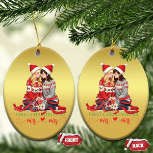 Our First Christmas As Mrs Mrs Christmas Ornament LGBT Les Couple Xmas TS09 Oval Gold Print Your Wear