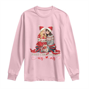 Our First Christmas As Mrs Mrs Long Sleeve Shirt LGBT Les Couple Xmas TS09 Light Pink Print Your Wear