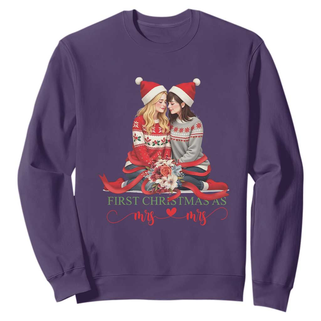 Our First Christmas As Mrs Mrs Sweatshirt LGBT Les Couple Xmas TS09 Purple Print Your Wear
