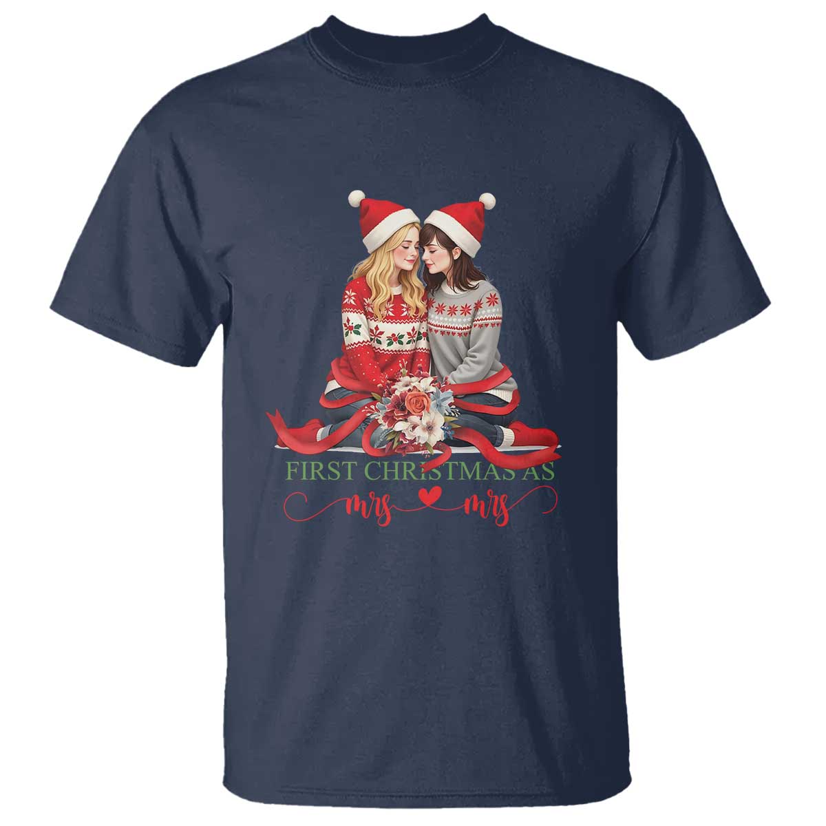Our First Christmas As Mrs Mrs T Shirt LGBT Les Couple Xmas TS09 Navy Print Your Wear