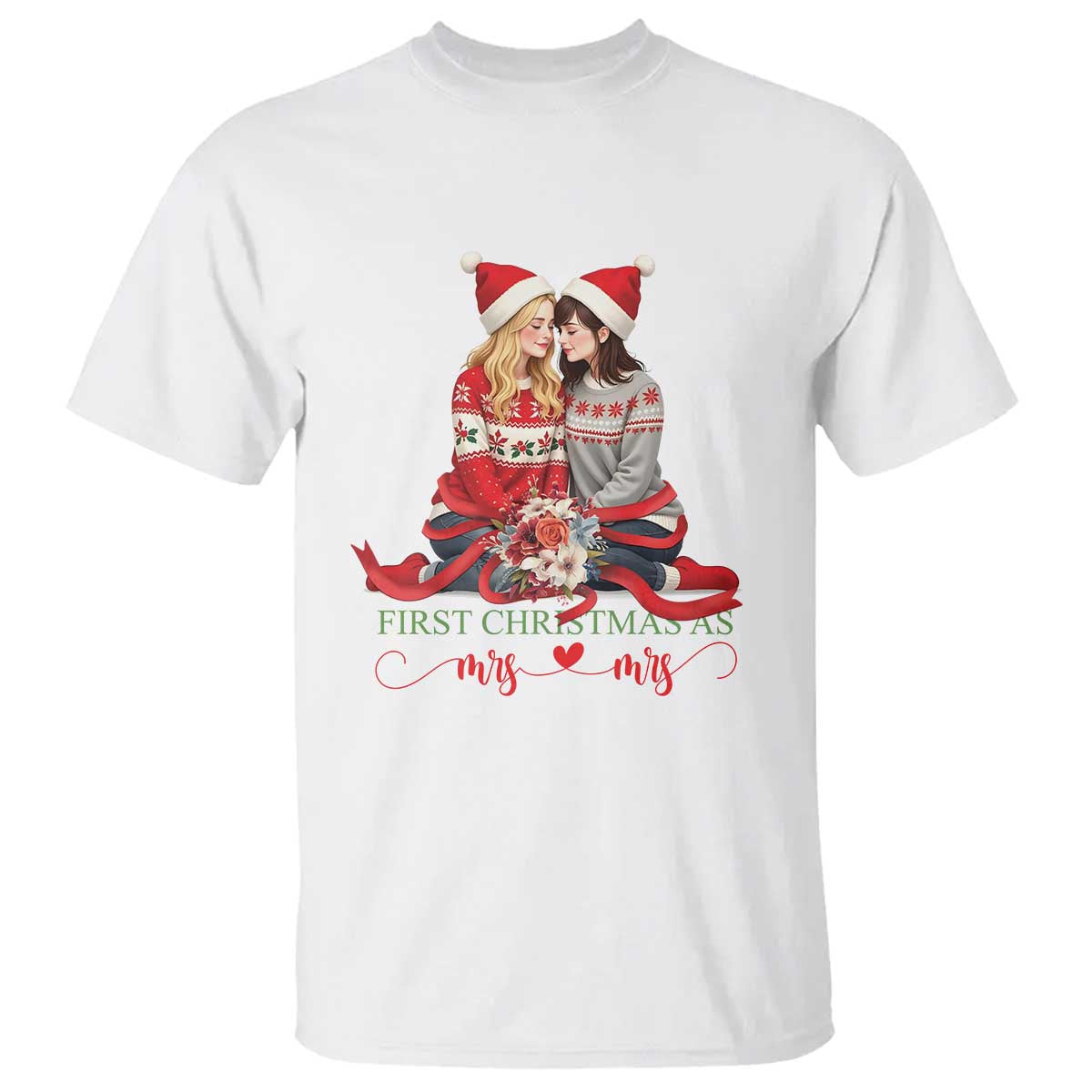 Our First Christmas As Mrs Mrs T Shirt LGBT Les Couple Xmas TS09 White Print Your Wear