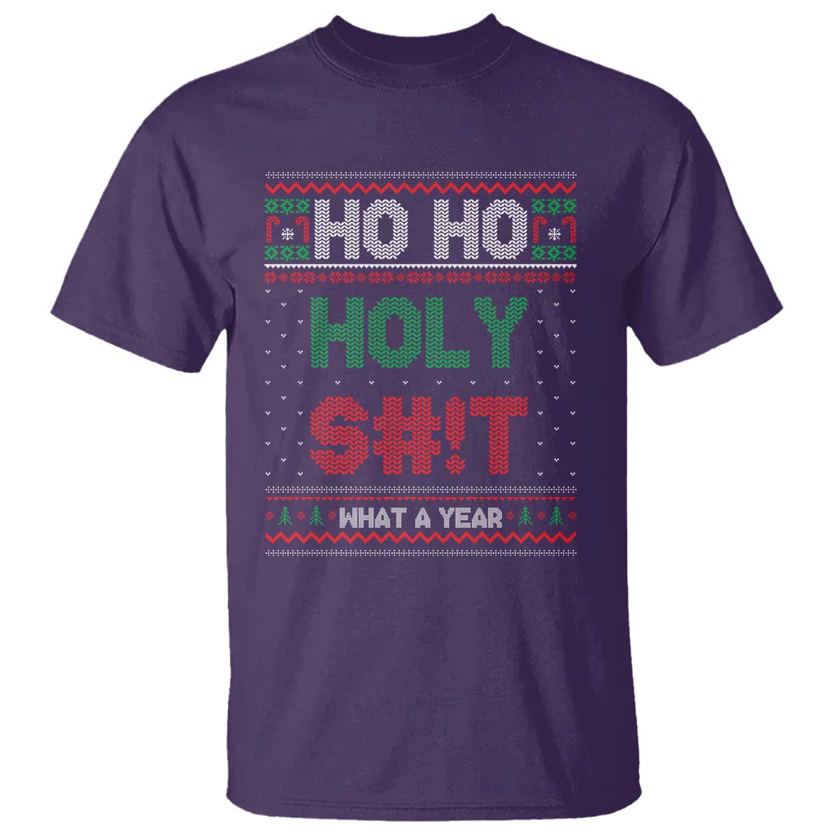 Funny Christmas T Shirt Ho Ho Holy S#!t What A Year - PrintYourWear Size: S Color: Purple