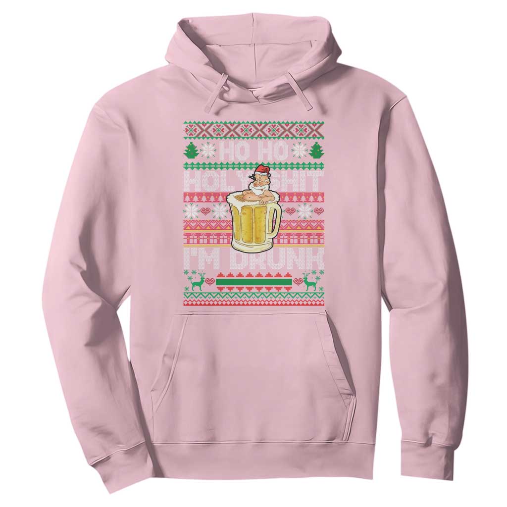 Funny Christmas Hoodie Ho Ho Holy Shit I'm Drunk Santa Drinking Beer TS09 Light Pink Print Your Wear