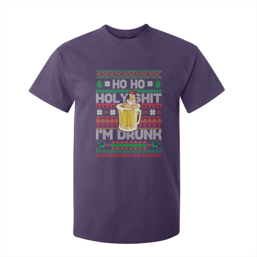 Funny Christmas T Shirt For Kid Ho Ho Holy Shit I'm Drunk Santa Drinking Beer TS09 Purple Print Your Wear