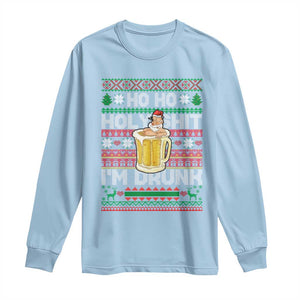 Funny Christmas Long Sleeve Shirt Ho Ho Holy Shit I'm Drunk Santa Drinking Beer TS09 Light Blue Print Your Wear