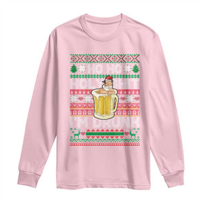 Funny Christmas Long Sleeve Shirt Ho Ho Holy Shit I'm Drunk Santa Drinking Beer TS09 Light Pink Print Your Wear