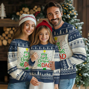 My First Christmas As Dad Family Matching Ugly Christmas Sweater TS09 Navy Print Your Wear