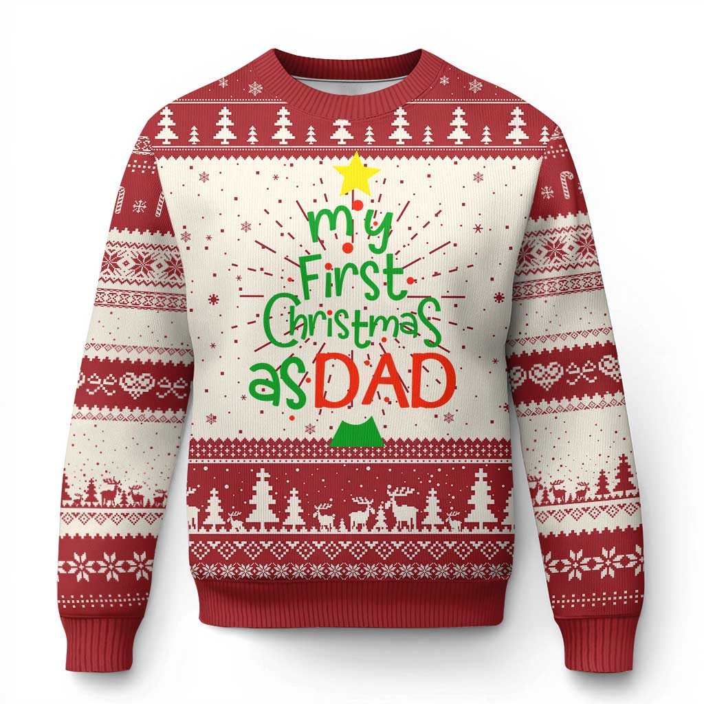 My First Christmas As Dad Family Matching Ugly Christmas Sweater TS09 Red Print Your Wear