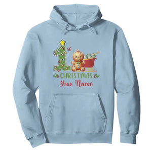 Personalized First Christmas Hoodie Custom Name Baby Gingerbread My 1st Xmas TS09 Light Blue Print Your Wear