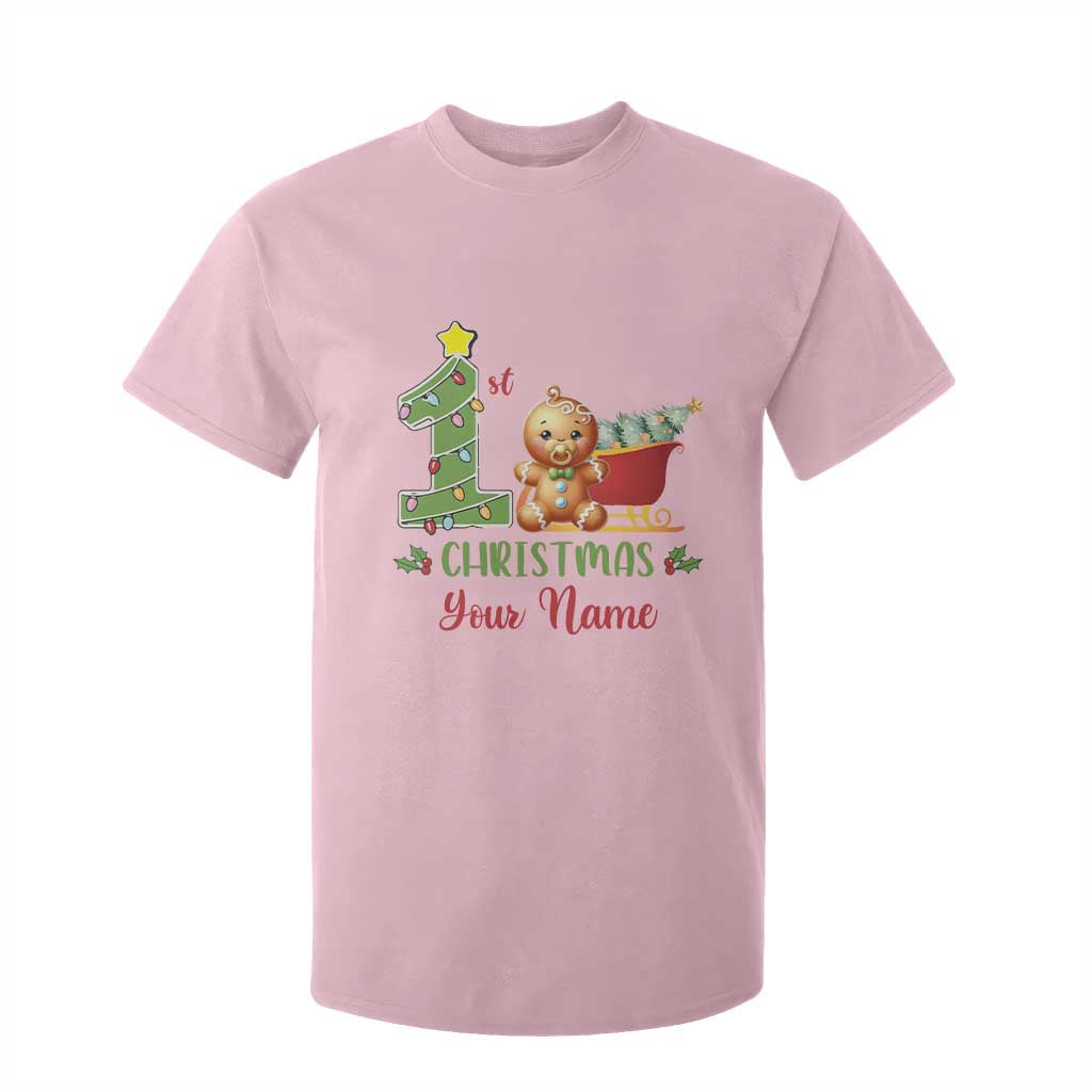 Personalized First Christmas T Shirt For Kid Custom Name Baby Gingerbread My 1st Xmas TS09 Light Pink Print Your Wear