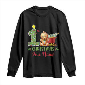 Personalized First Christmas Long Sleeve Shirt Custom Name Baby Gingerbread My 1st Xmas TS09 Black Print Your Wear