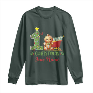 Personalized First Christmas Long Sleeve Shirt Custom Name Baby Gingerbread My 1st Xmas TS09 Dark Forest Green Print Your Wear