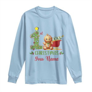 Personalized First Christmas Long Sleeve Shirt Custom Name Baby Gingerbread My 1st Xmas TS09 Light Blue Print Your Wear