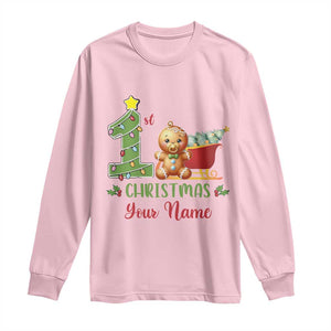 Personalized First Christmas Long Sleeve Shirt Custom Name Baby Gingerbread My 1st Xmas TS09 Light Pink Print Your Wear