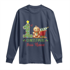 Personalized First Christmas Long Sleeve Shirt Custom Name Baby Gingerbread My 1st Xmas TS09 Navy Print Your Wear