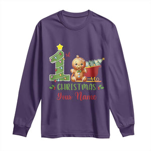 Personalized First Christmas Long Sleeve Shirt Custom Name Baby Gingerbread My 1st Xmas TS09 Purple Print Your Wear