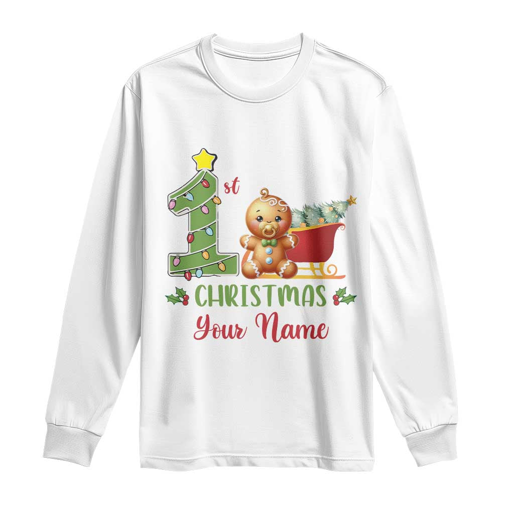 Personalized First Christmas Long Sleeve Shirt Custom Name Baby Gingerbread My 1st Xmas TS09 White Print Your Wear