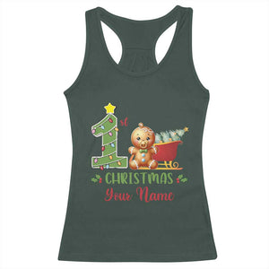 Personalized First Christmas Racerback Tank Top Custom Name Baby Gingerbread My 1st Xmas TS09 Dark Forest Green Print Your Wear