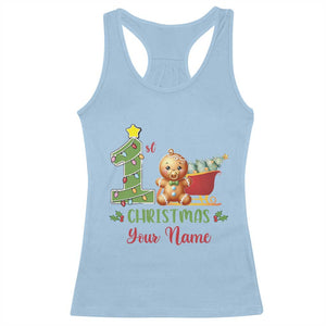 Personalized First Christmas Racerback Tank Top Custom Name Baby Gingerbread My 1st Xmas TS09 Light Blue Print Your Wear